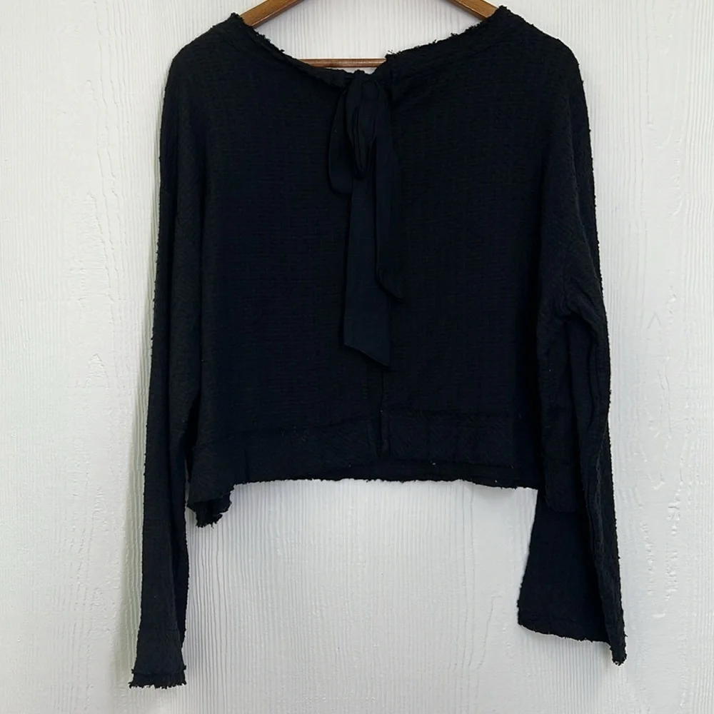 Free People - Walking In Hueco Waffle Weave Open Back Tie Button Blouse Small